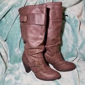 Brown knee high boots